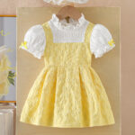 Cross-border best-selling lace bowknot college-style fashionable girls' fake two-piece floral-scented dress with a princess-style dress