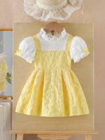 Cross-border best-selling lace bowknot college-style fashionable girls' fake two-piece floral-scented dress with a princess-style dress
