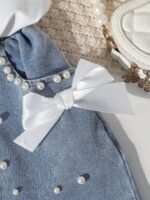 New cross-border girls' round-neck printed knitted top and denim beaded bow tie jeans two-piece set - Image 5