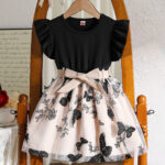 2026 Cross-border European and American Spring and Summer New Girls' Flying Sleeve Dress Knitted Pullover Dress for Middle and Small Children Princess Dress