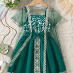 European and American Spring/Summer INS-Style Girls’ Mesh Cover-Up + Spaghetti Strap Dress Set for Cross-Border Supply