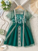 European and American Spring/Summer INS-Style Girls’ Mesh Cover-Up + Spaghetti Strap Dress Set for Cross-Border Supply