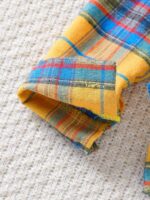 Cross-border exclusive three-piece set including a plaid collared shirt, a camisole vest, and heavy-duty washed denim jeans with fringed edges - Image 4
