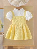 Cross-border best-selling lace bowknot college-style fashionable girls' fake two-piece floral-scented dress with a princess-style dress - Image 2