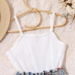 Cross-border Amazon cute girls' one-piece pants, strap pit denim print suit wholesale, one-piece delivery - Image 3