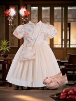 Cross-border traditional Chinese style girls' floral princess dress (with bag)