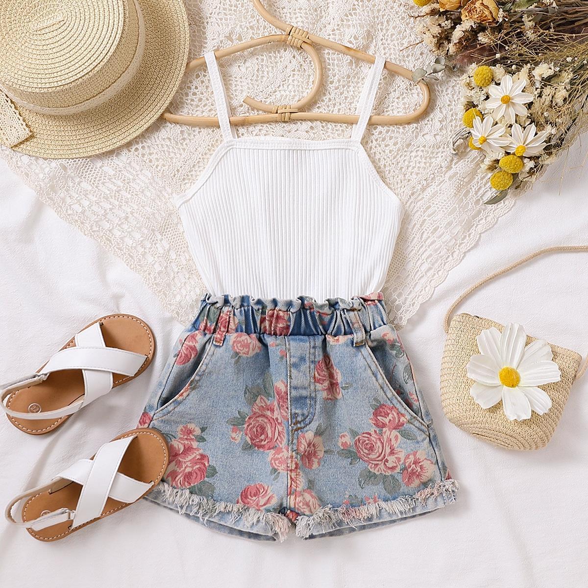 O1CN01dtbBWI1evowSZtLuU_!!2360553934-0-cib Cross-border Amazon cute girls' one-piece pants, strap pit denim print suit wholesale, one-piece delivery - Image 1