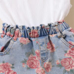 Cross-border Amazon cute girls' one-piece pants, strap pit denim print suit wholesale, one-piece delivery - Image 2