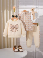 Three-piece set including cross-border European and American diamond pattern pressed vest, patchwork embroidered round-neck sweater, and long pants for autumn and winter