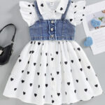 Cross-border new product for girls: European and American style polka dot small flying sleeve underskirt with fringe denim camisole two-piece set
