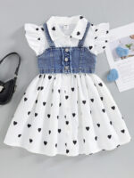 Cross-border new product for girls: European and American style polka dot small flying sleeve underskirt with fringe denim camisole two-piece set