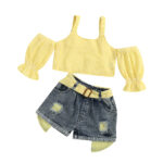 Summer new style ins cross-border e-commerce foreign trade two-piece set for sweet girls, featuring a camisole with off-shoulder and puffed sleeves - Image 4