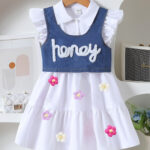 Girls' denim two-piece set, summer internet-famous baby wear, outer wear, versatile casual dress with shoulder straps, sleeveless, small fragrance style