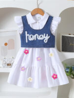 Girls' denim two-piece set, summer internet-famous baby wear, outer wear, versatile casual dress with shoulder straps, sleeveless, small fragrance style